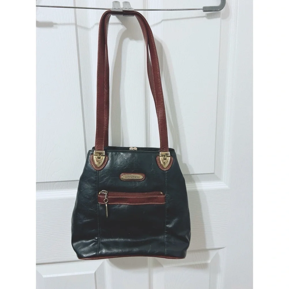 Mondani Vintage Style Purse in Forest Green and Cognac Brown